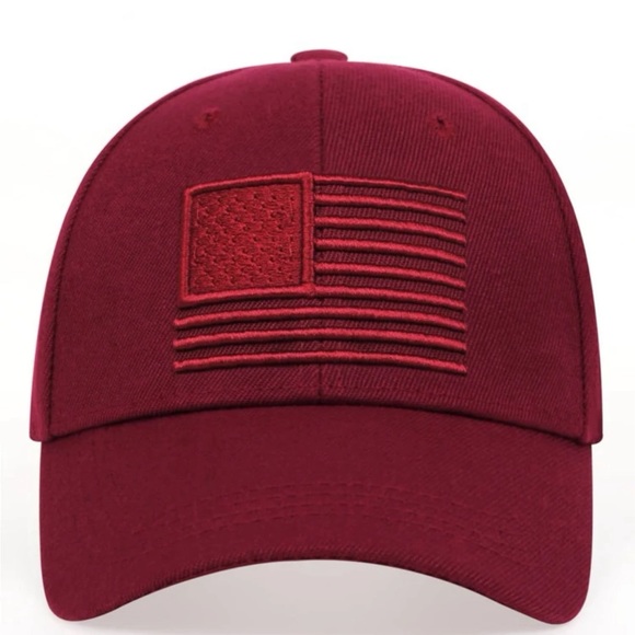 Other - Burgundy Men's Embroidered Flag Mesh Back Cap With Hook And Loop Closure